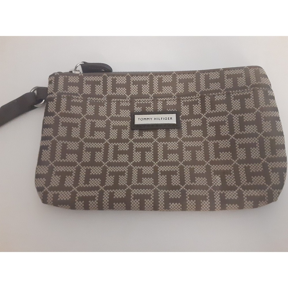 Tommy Hilfiger Wristlet Clutch With Side Pocket Signature Pattern